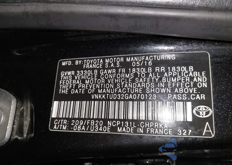 2016 Toyota Yaris Le z USA, uszkodzony, nr VIN VNKKTUD32GA070123